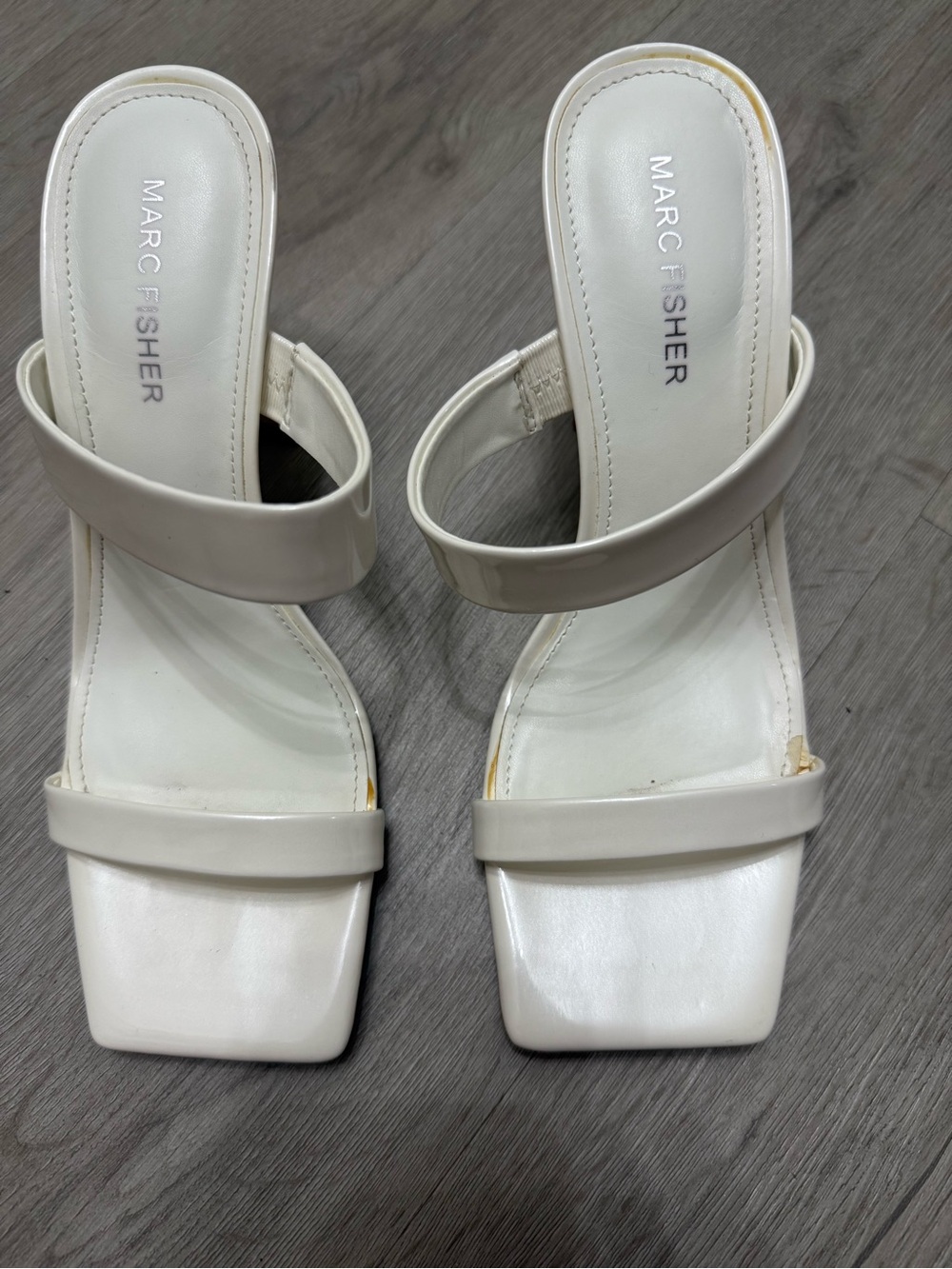 Marc Fisher Cream Two-Strap Square-Toe Slide Mules